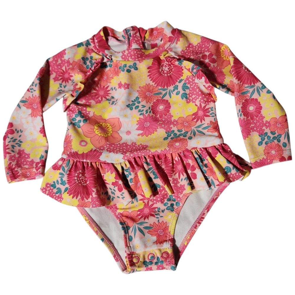 Betsey Johnson Infant Girls Sz 12 Months Swimsuit One Piece Long Sleeve Floral